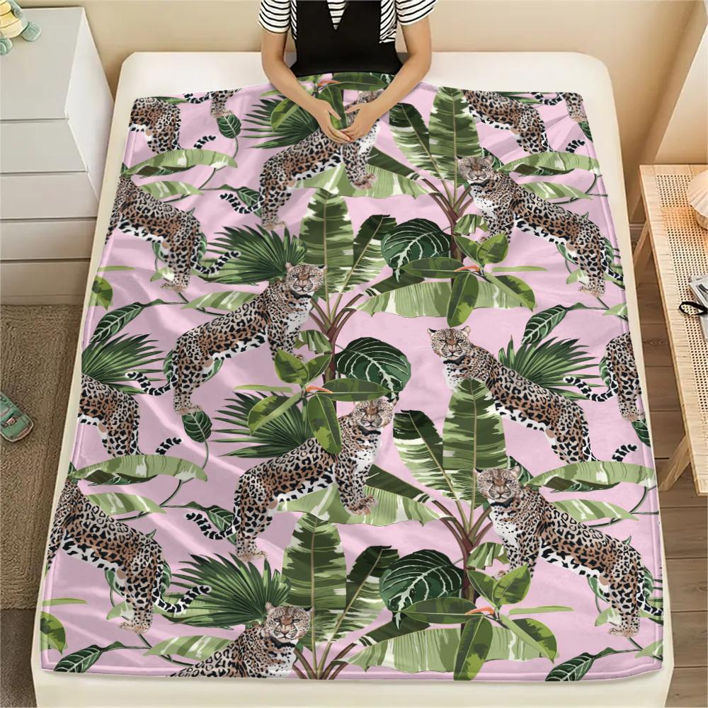 1 шт. Фланелевое одеяло с принтом леопарда из джунглей, Высокое качество, Удобное для всех сезонов, Декор для дома, Тепло и уют, Идеально для рождественских подарков