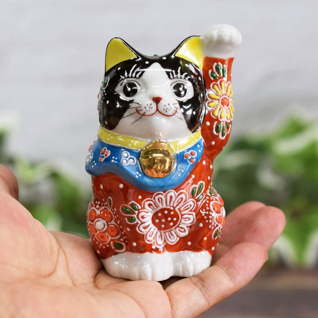 Washa no Kura Стильный керамический орнамент Кутани Украшение для левой руки Счастливый кот Черный Красный Лист Открытие Празднование Открытие Празднование Подарок на день рождения