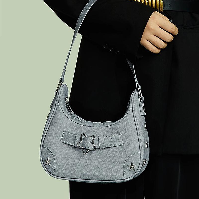 Vintage Casual Cute White Star Shoulder Underarm Tote Bag Ladies Sling Bags Leather Zip Purses Handbags For Women