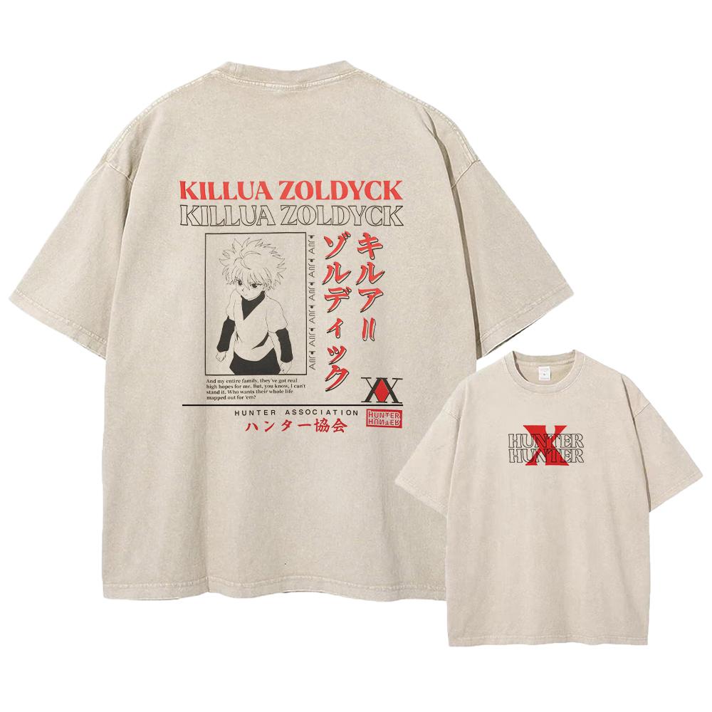 Аниме Футболка Hunter x Hunter Винтажная стирка Призрачная труппа Футболки Оверсайз Уличная одежда Манга Хролло Люцифер Топы
