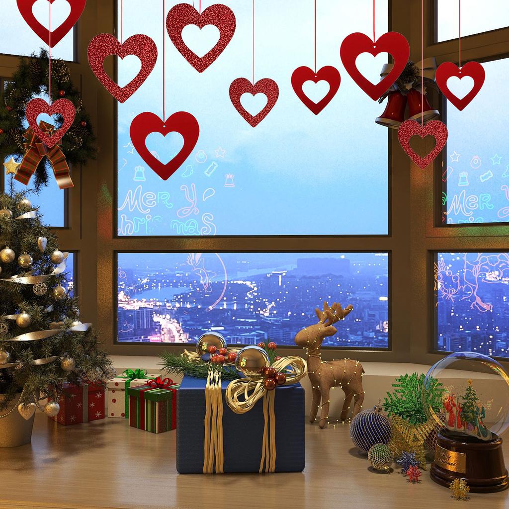 Set Of 40 Cutout Heart Shaped Charm Colorful Hanging Pendant for Christmas and Valentines Day Wedding Party Decoration