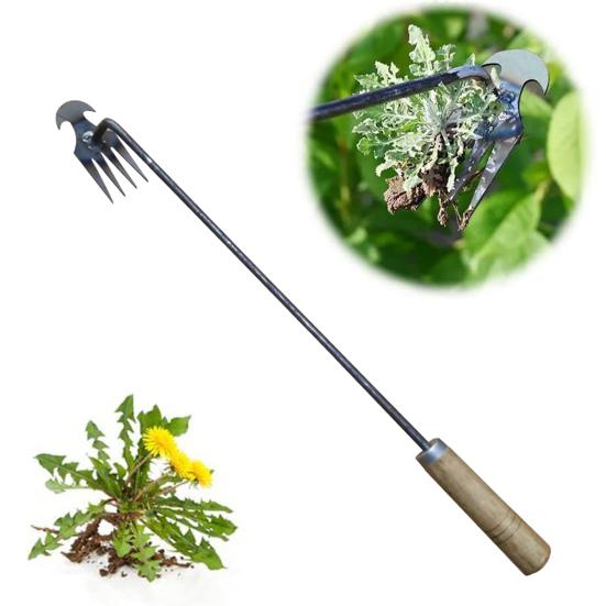 Инструмент для прополки сада, 4-зубчатый съемник для сорняков с длинной ручкой, металлический ручной инструмент для прополки, легкое удаление, уход за газоном, товары для дома