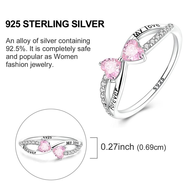 Original Women Silver Rings Sparking Pink Heart Zirconium Ring for Women Girls Engagement Jewelry Anniversary Gift