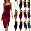 Women's Sleeveless Tank Sexy Strap Wrap Ruched Slit Party Cocktail Midi Dress