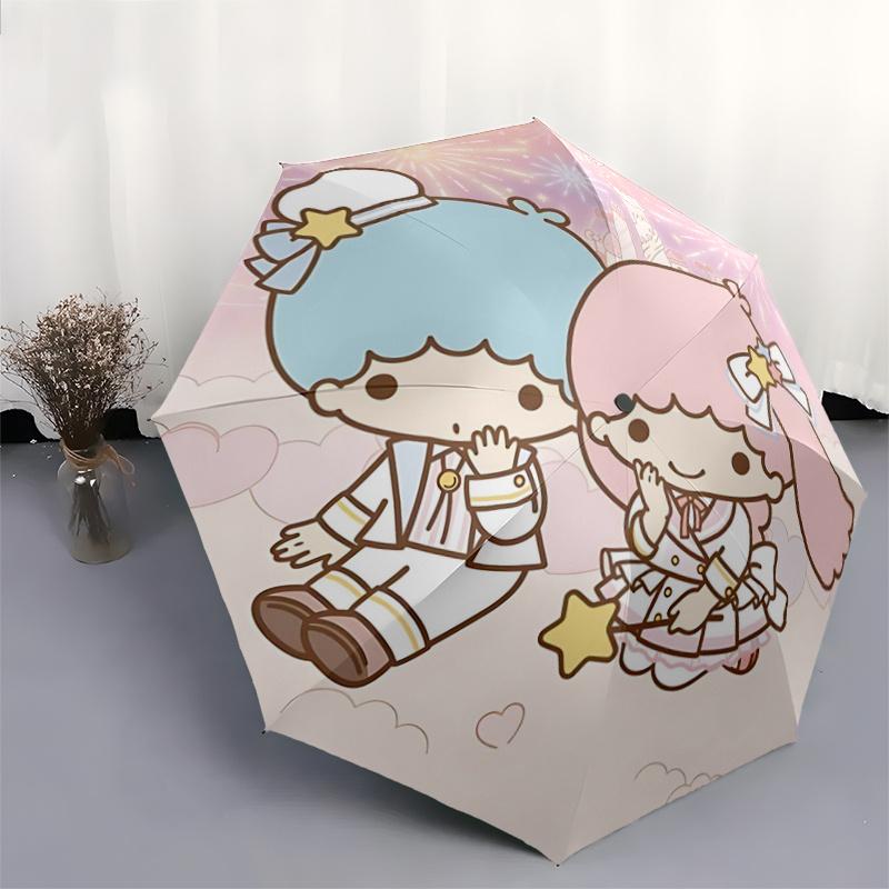 1pc Little twin stars Fully Automatic Folding Portable Cartoon Umbrella, 8 Steel Frames, Three-Fold Design, Suitable for All Seasons, Suitable for Out