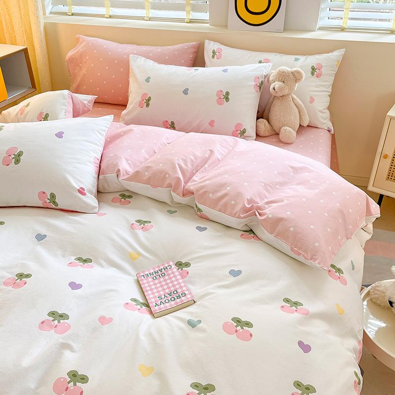 Комплект из четырех предметов из чистого хлопка, счет 60, утолщенное постельное белье из чистого хлопка, комплект из трех предметов, длинноволокнистый хлопок, небольшой свежий пододеяльник, простыня на подгонке.