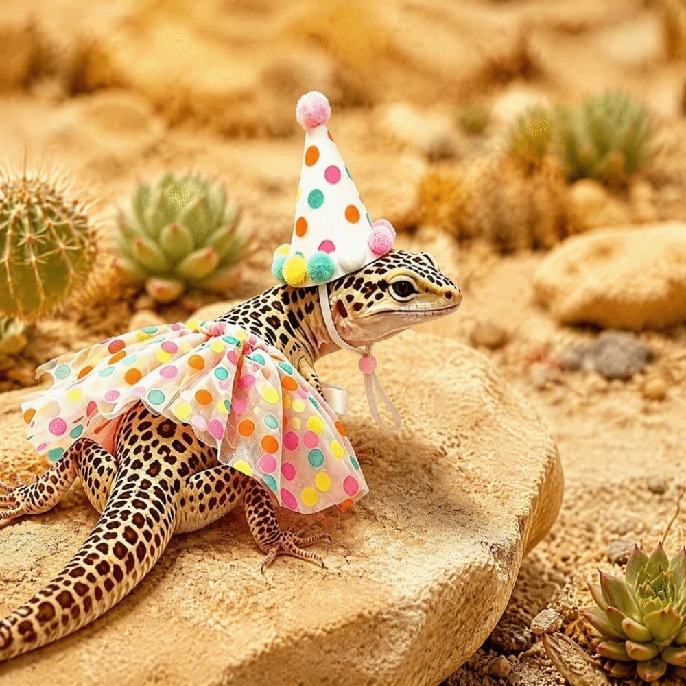 Adjustable Lizard Polka Dot Skirt Elastic Strap Small Pet Hat Soft Reptile Pet Clothing Walking