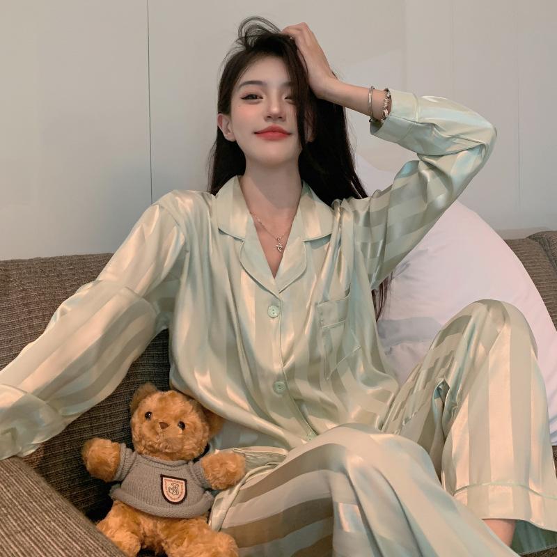 Весенне-осенняя женская японская полосатая пижама, домашний костюм, женская пижама с длинными рукавами для пары, корейская пижама, домашний костюм