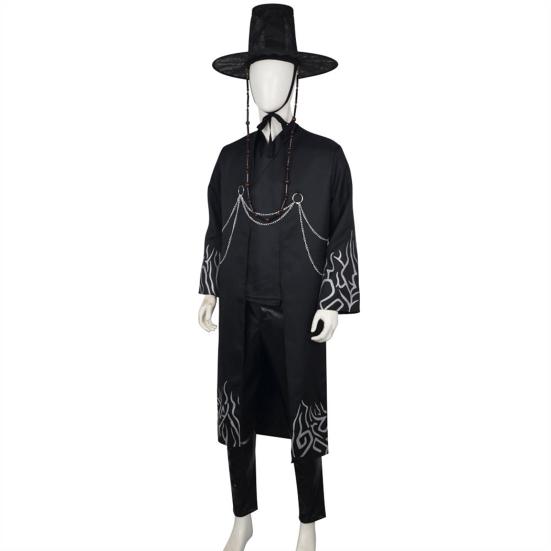 Корейский аниме косплей костюм Плащ Черного Пламени Рубашка Брюки Шляпа Набор Костюм Злодея для Ролевых Игр для Детей Хэллоуин Карнавал Выступление