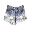 WTEMPO Тонкие джинсовые кружевные шорты в студенческом стиле с вышитыми цветами и широкими ногами для женщин