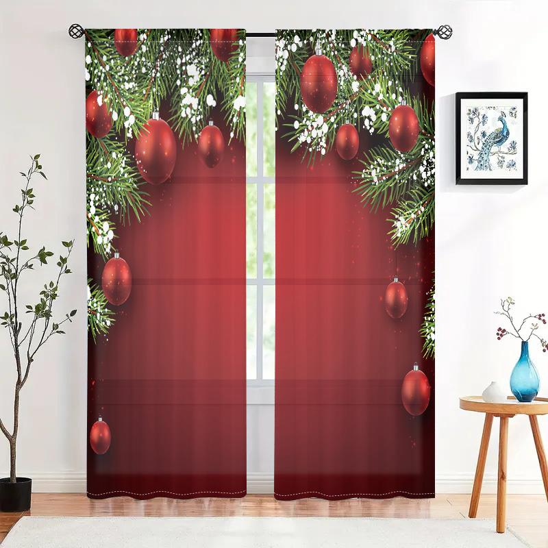 2 Pieces, Christmas Tree Branches, Christmas Ball Curtains -30% Blackout - Suitable for Living Room, Bedroom, Kitchen, Home Deco