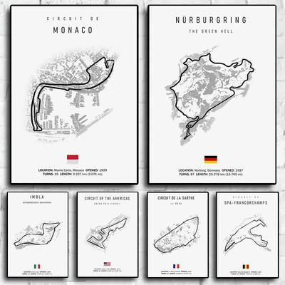 Плакаты трасс Формулы 1 Имола Монако Гран-при Формулы 1 Холст Живопись Скандинавское Мотоспорт Настенное Искусство Эстетичная Картина Гонки Декор Комнаты