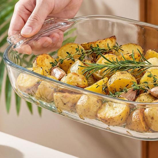 Жаропрочная стеклянная форма для выпечки с ручками Прозрачная прямоугольная форма для кекса для духовки Микроволновой печи Холодильника Многоцелевая форма для запеканки для лазаньи Рыбы