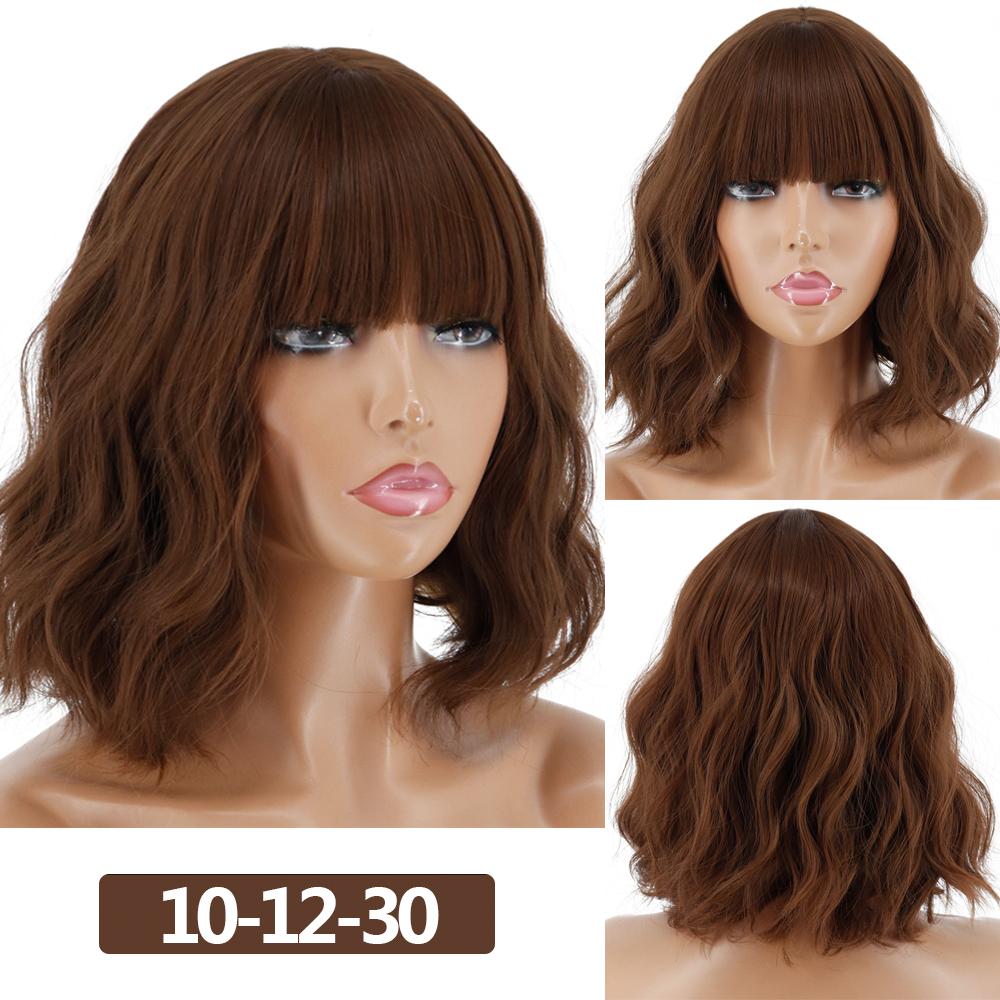 MISS WIG Женский короткий волнистый парик с челкой, платиновый блондин, цвет омбре, парик из синтетического волокна для женщин, повседневная одежда