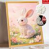 This pearl painting kit features 5D pearl rabbit in a meadow mosaic art style. designed for home wall decoration.