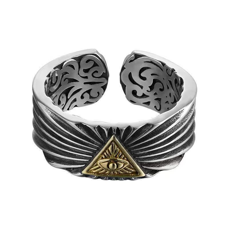 Ретро Кольцо Всевидящего Ока для мужчин Золотой цвет Панк Готика Регулируемое кольцо Рок Ручная работа Унисекс Циркон Аксессуары Подарок для мужчины