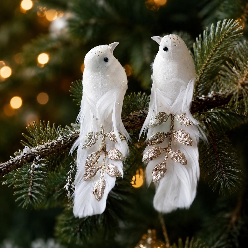 2 шт. Искусственные птицы Украшения для рождественской елки Легкий пенопласт с перьевыми крыльями