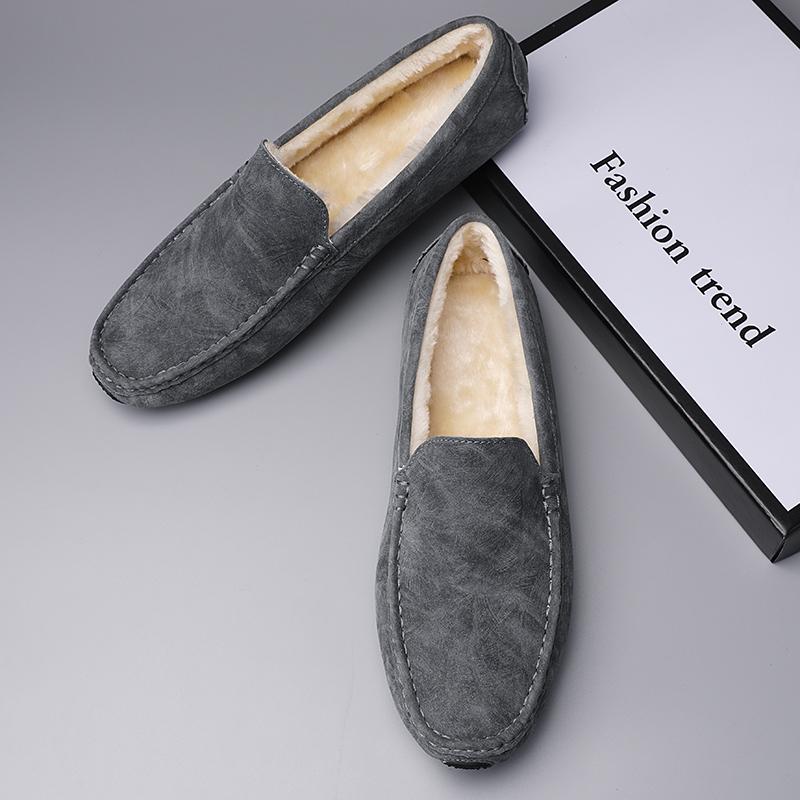 Мужские мокасины, зимняя теплая повседневная обувь 2024 года, модные туфли для вождения без застежек для мужчин, мокасины, легкая дышащая кожаная мужская обувь