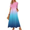 Women's Fashionable And Casual Long Beach Skirt Round Neck Short Sleeved Loose Retro Print Dress