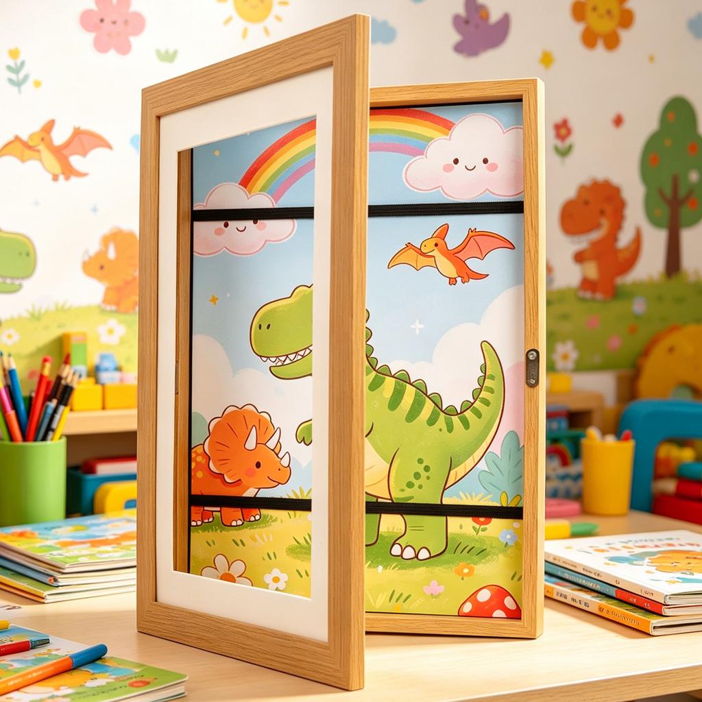 Sturdy A4 Kids Artwork Frame Without Mat Magnetic Front Opening Door Holds 100 Art Pieces Children Wall Mounted Storage Frame