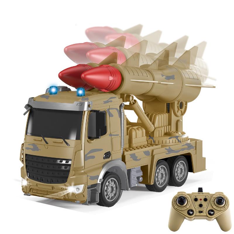 New 1/24 2.4G Rc Truck Radio Controlled Car 10 Channel Military Missile Vehicle Model Rocket Launcher with Launch Function Toys Boy Gift