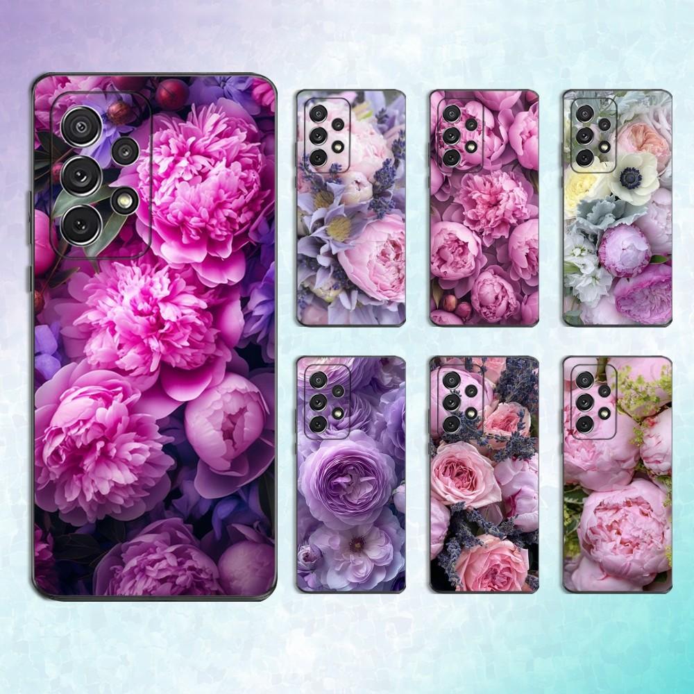 Розово-фиолетовый пион Элегантный чехол для телефона Samsung S25, S24, S23, S22, S21, S20, S10, Ultra, Plus, Lite, FE, Мягкий силиконовый черный чехол
