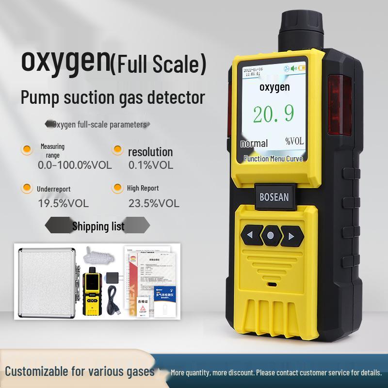 Portable 4-in-1 Gas Detector: Pump-Suction Combustible, Hydrogen Sulfide, Nitrogen, and Oxygen Detection