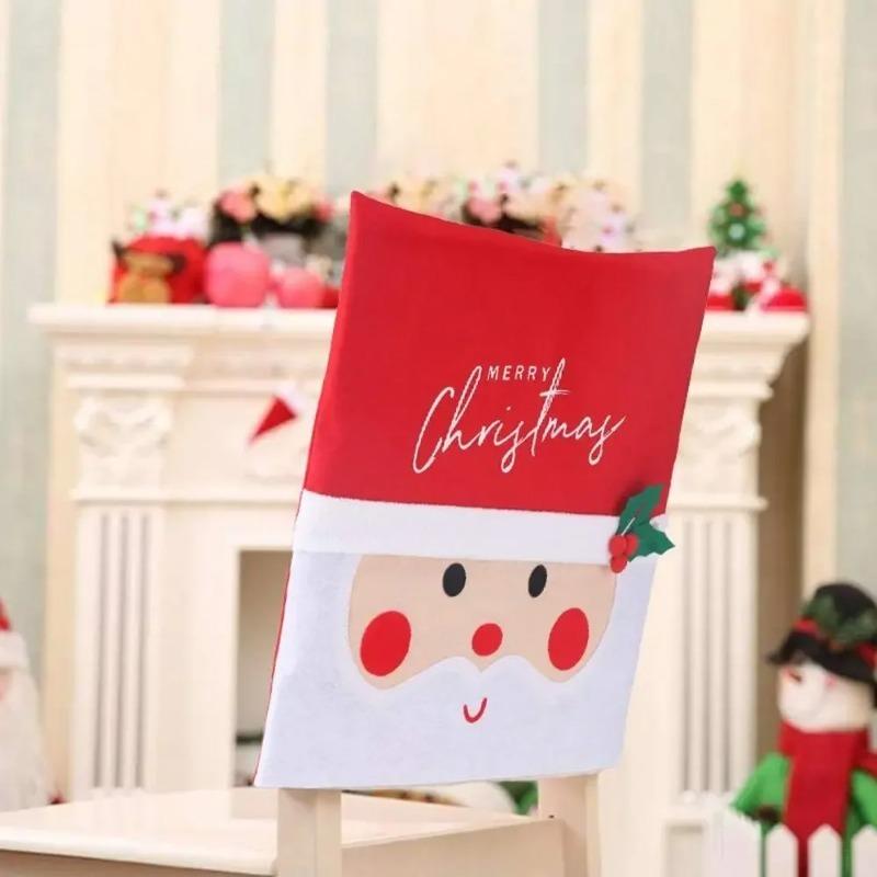 Christmas Santa Claus LED Chair Covers Red Holiday Chair Back Slipcovers Decorative Party Supplies Winter Dining Decoration