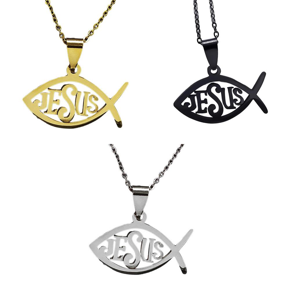 Ожерелье из нержавеющей стали с христианским символом Ихтис (рыба) Религиозный символ Христианские украшения Подвеска Украшения для женщин 50 см