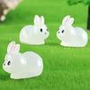 Cartoon Luminous Rabbit Miniatures DIY Resin Animal Figurines Mini Rabbit Ornament  Kids Gift