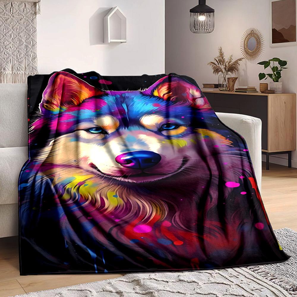 1pc Colorful Wolf Art Blanket Lightweight Blanket Throw Blanket For Sofa, Bed, Travel, Camping, Livingroom, Office, Couch, Chair yy251010067