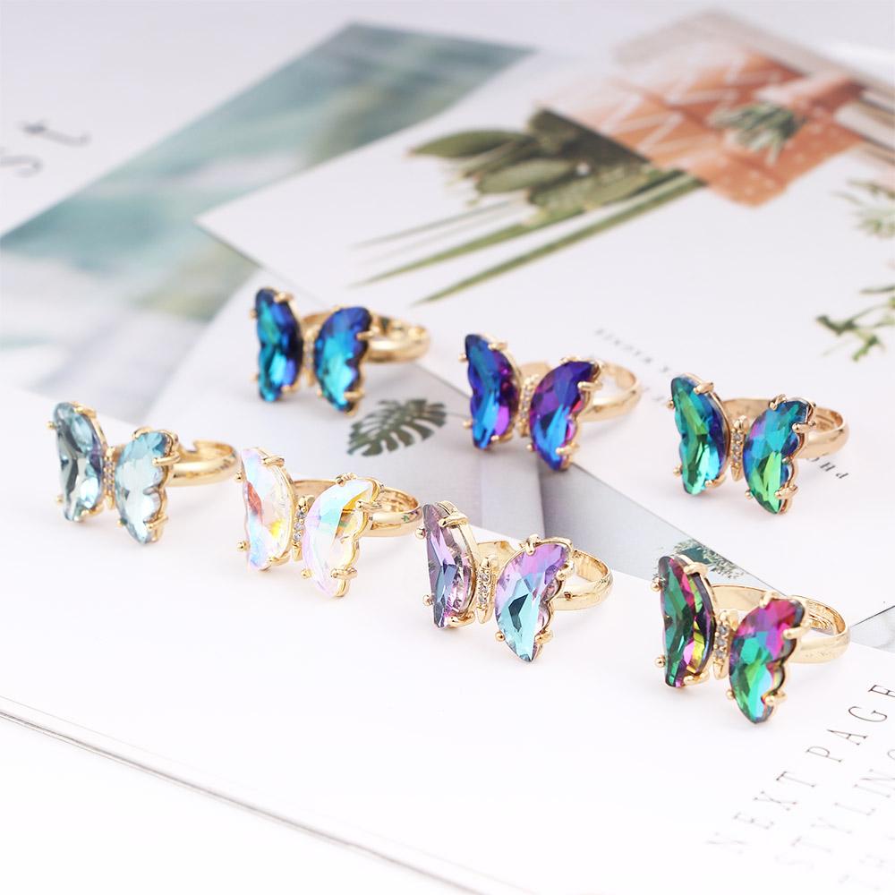 Personality Women Girls Korean Butterfly Open Ring Crystal Fashion Jewelry Finger Rings