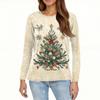 Женская модная повседневная футболка с разрезом по низу, круглым вырезом, длинными рукавами, свободного кроя, с рождественским принтом, женский топ