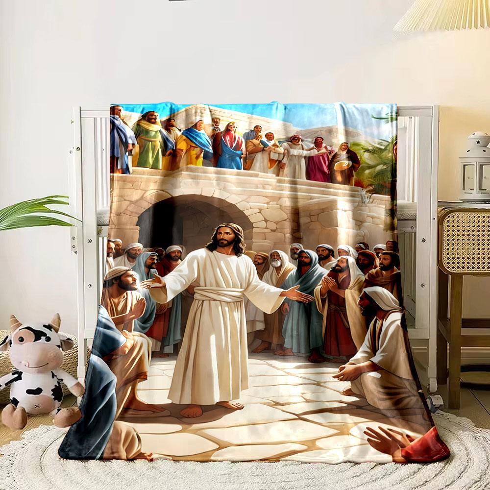 Jesus Teaching Crowd Blanket Printed Blanket for Living Room Bed Couch lunch break Soft Cozy Blanket for Friend's festival Gift