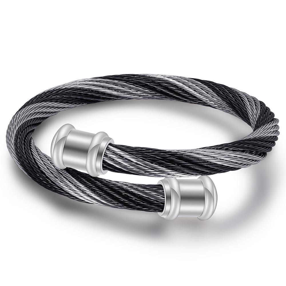 New Stainless Steel 6mm Retro Gradient Braided Cable Wire Titanium Steel Open Simple Steel Wire Bracelet