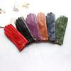 Winter Warm Color Leather Gloves Women's Sheepskin Velvet Lining Fashion Striped Style Windproof Driving Gloves