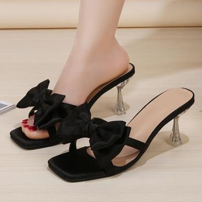 Женская обувь Модные туфли на каблуке-подкове Женские сексуальные туфли на высоком каблуке с квадратной головкой Летние туфли на высоком каблуке Женские туфли с бантом