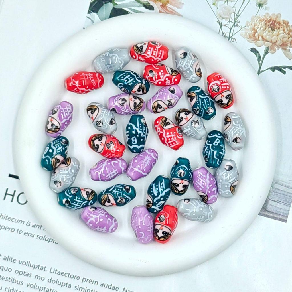 Hand-Painted Matryoshka Dolls Colorful Ceramic Beads DIY Bracelet & Earrings Jewelry Accessories