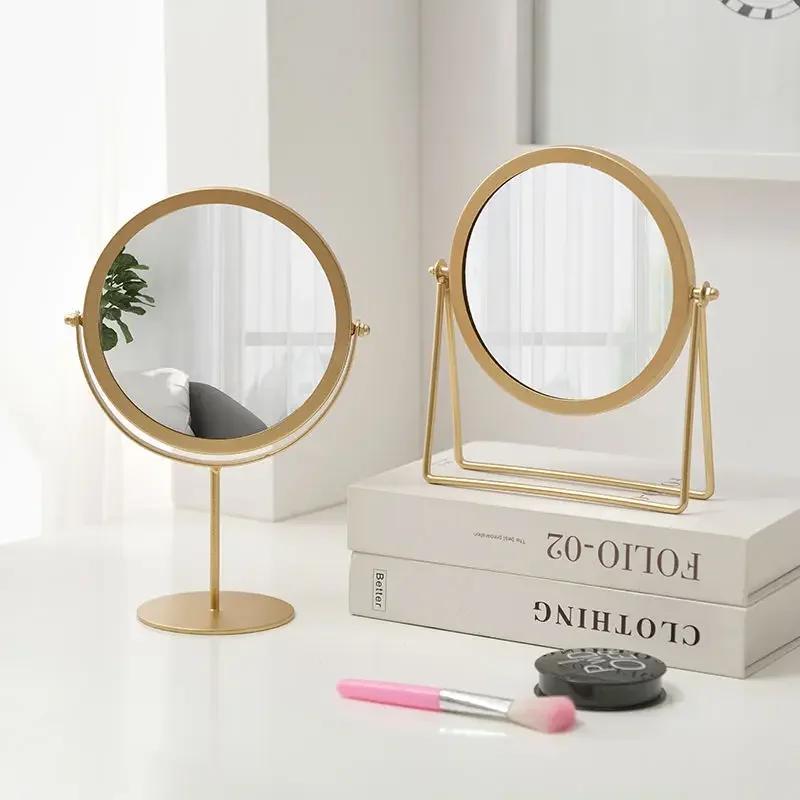 Vintage Nordic Dressing Table Makeup Mirror Portable Revolving Bathroom Dressing Mirror Bathroom Accessories Decoration Mirrors
