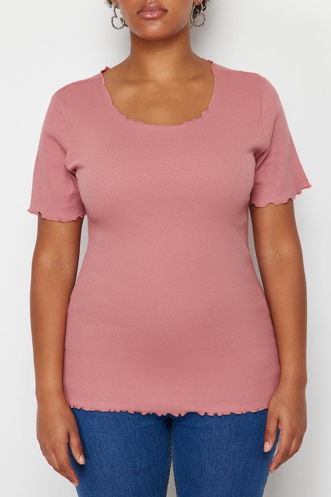 Women's Fashion New Big Size Blouse Stone Ribbed U-Neck Knitted T-Shirt