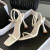 Summer Square Open Toe Gladiator Sandals Women Black White High Heels Banquet Party Shoes Fashion Ankle Strap Sandalias