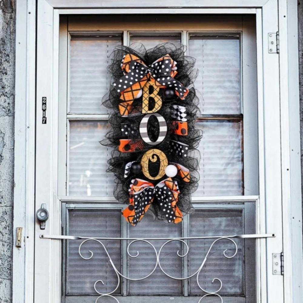 Halloween Wreath Garland Door Hanging Decoration BOO Doorplate Pumpkin Pendant Home Party Supplies for Porch Yard