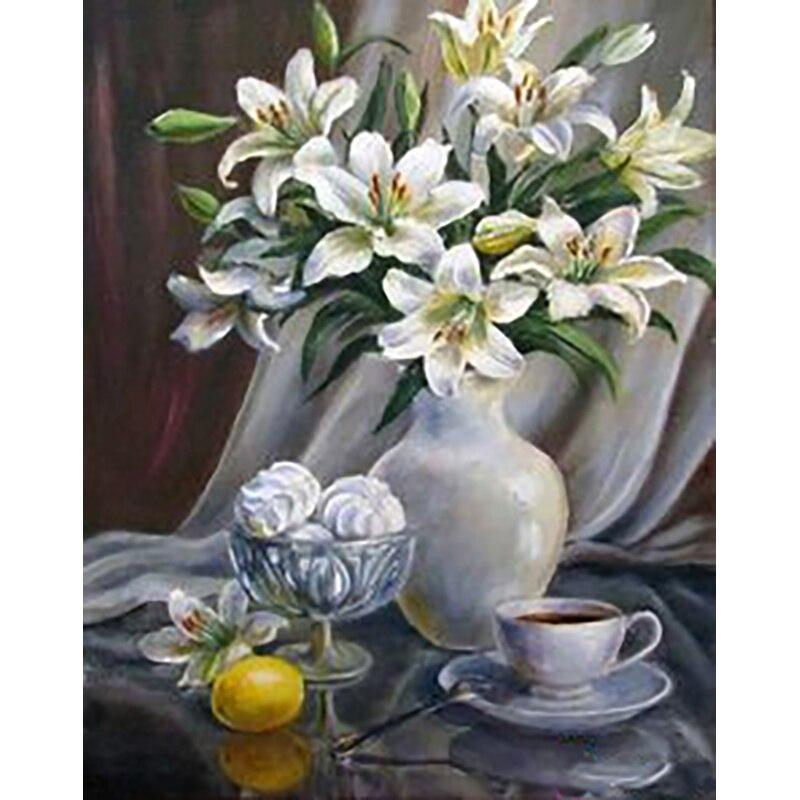 5D DIY Алмазная картина Ваза Алмазная вышивка Цветочный пейзаж Вышивка крестиком Полный круглый дрель Домашний декор Ручной художественный подарок