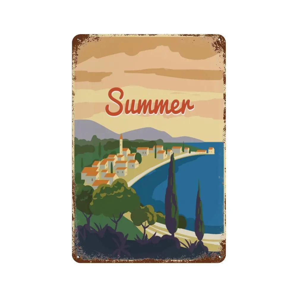 Путешествия Города Табличка Металлические Знаки Винтажный Плакат Япония Таиланд Италия Пейзаж Ретро Тарелка Искусство Живопись Домашний Бар Паб Клуб Декор