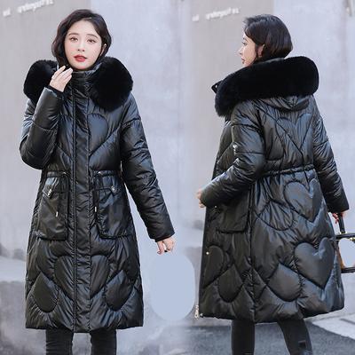 Женская осенне-зимняя хлопковая куртка на пуху с большим воротником и светлой стороной, хлопковое пальто средней длины