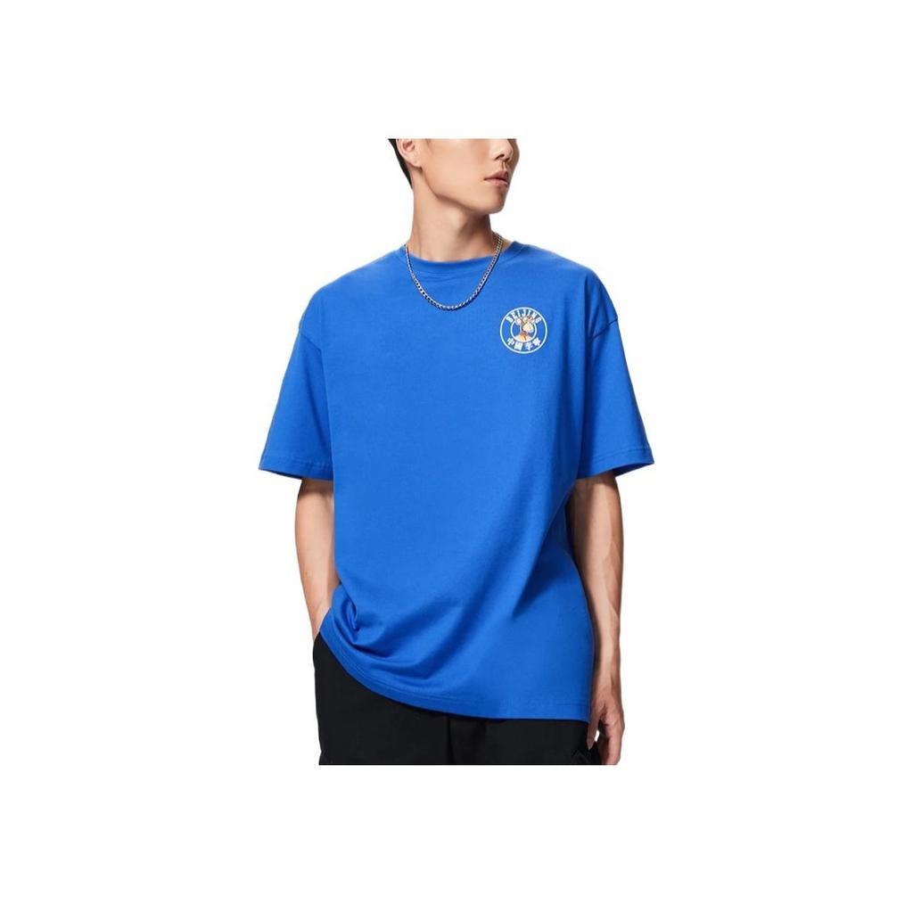 Li Ning Boring Ape Trend Sports Club Пекин Ограниченная Серия Футболка с Принтом Логотипа на Спине Круглый Вырез Короткий Рукав Унисекс Футболка Синяя AHSSE83-2