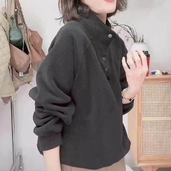 Женские флисовые толстовки с длинным рукавом на пуговицах, пуловер, повседневный топ со стойкой, теплые наряды на осень-зиму