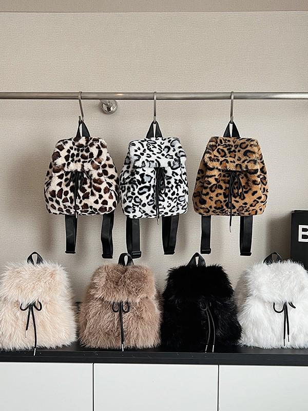 Women's Leopard Print Fluffy Backpack - Large Capacity, New Autumn & Winter Collection