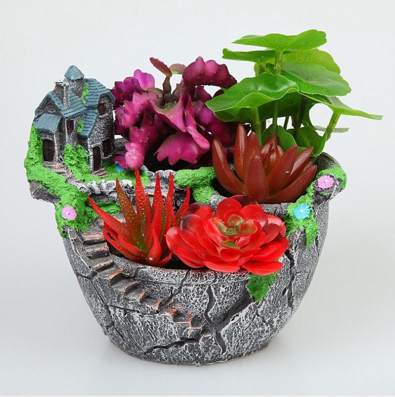 1pcs Flower Pot Resin Desktop Decor Garden Planter Bonsai Handcrafts Decoration