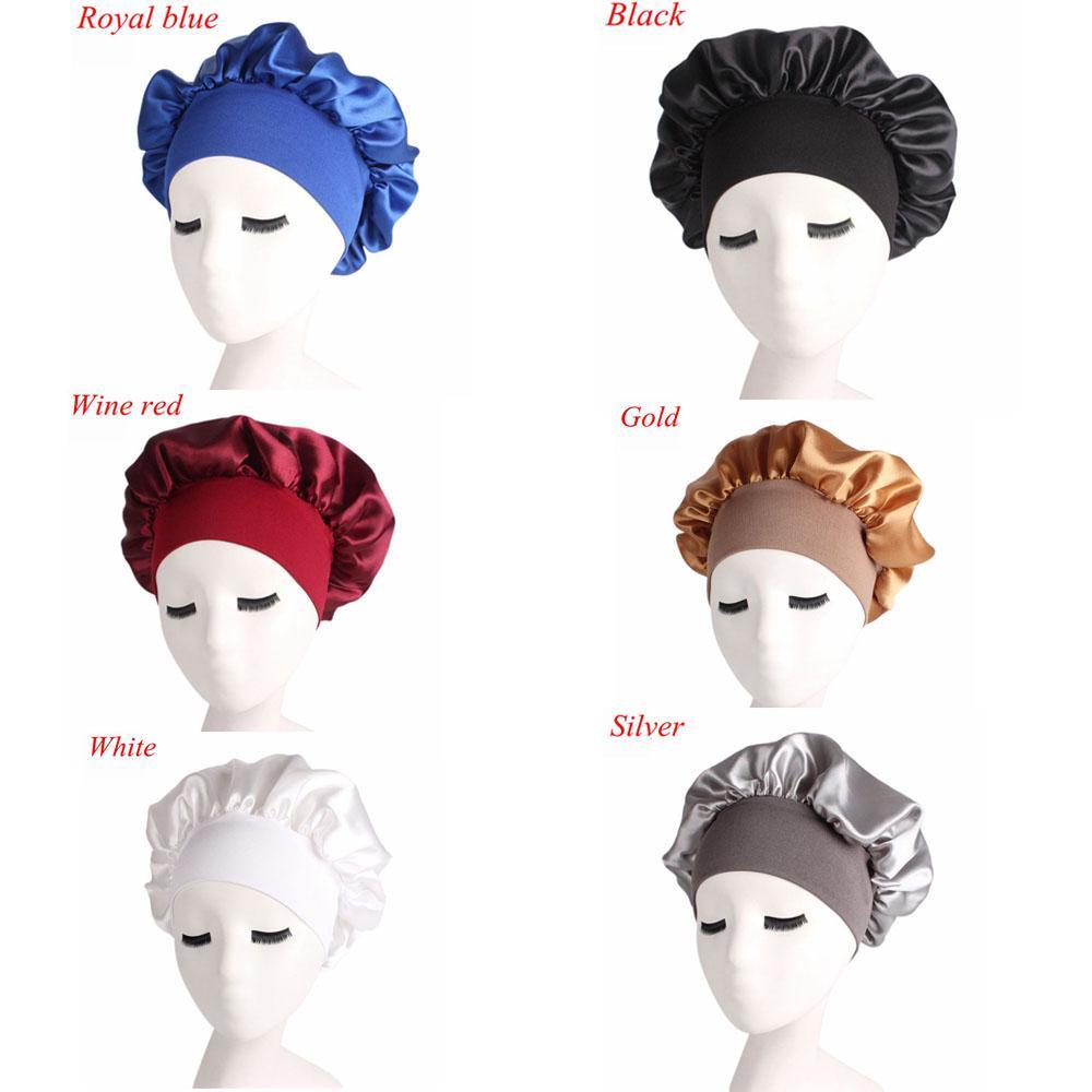 Soft Stretch Head Cover Night Sleep Hat Wide Band Satin Cap Elastic Head Wraps Hair Loss Chemo